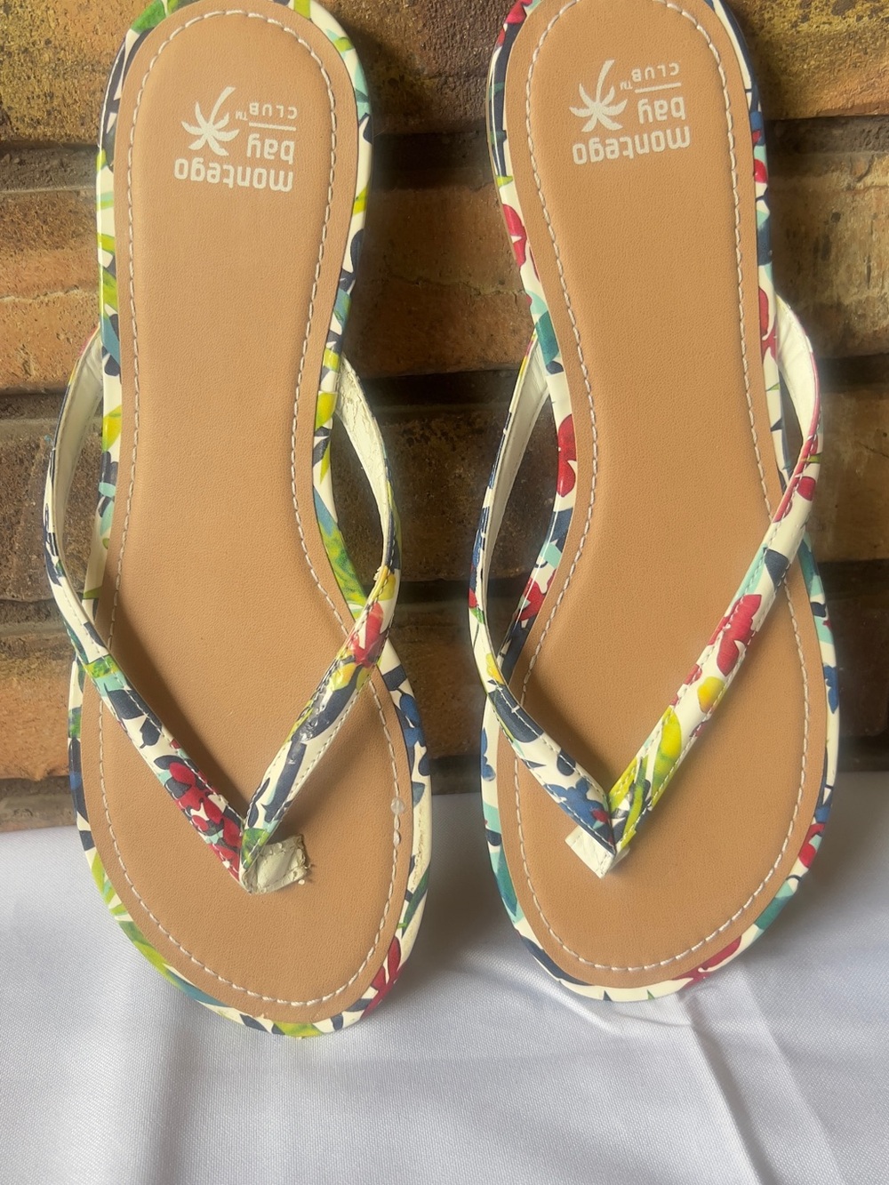 Montego Bay Club Multicolor Floral Strap Tan Footbed Women's Flip Flops